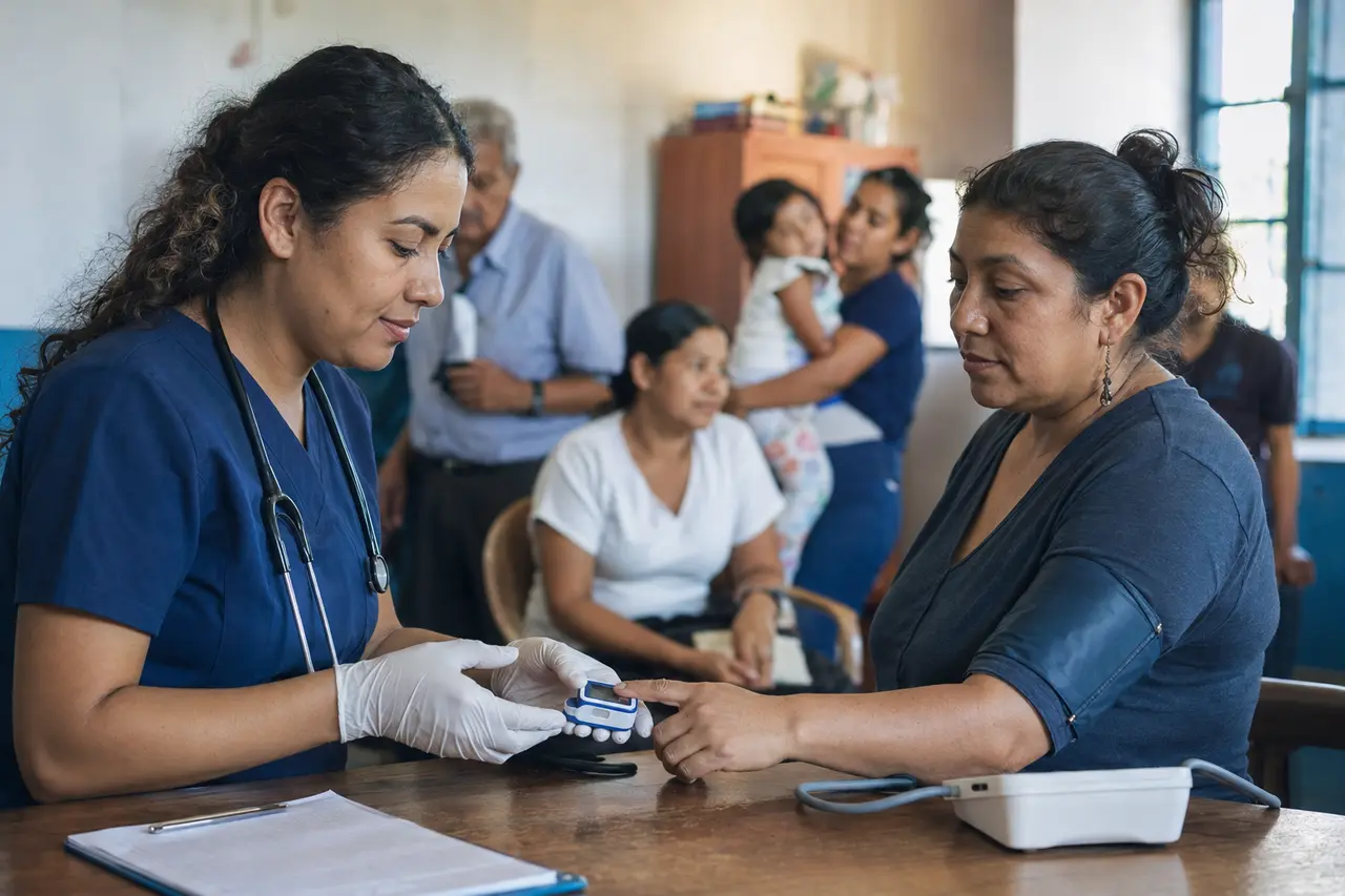 Profesional de atención primaria realizando una evaluación inicial a un paciente.
